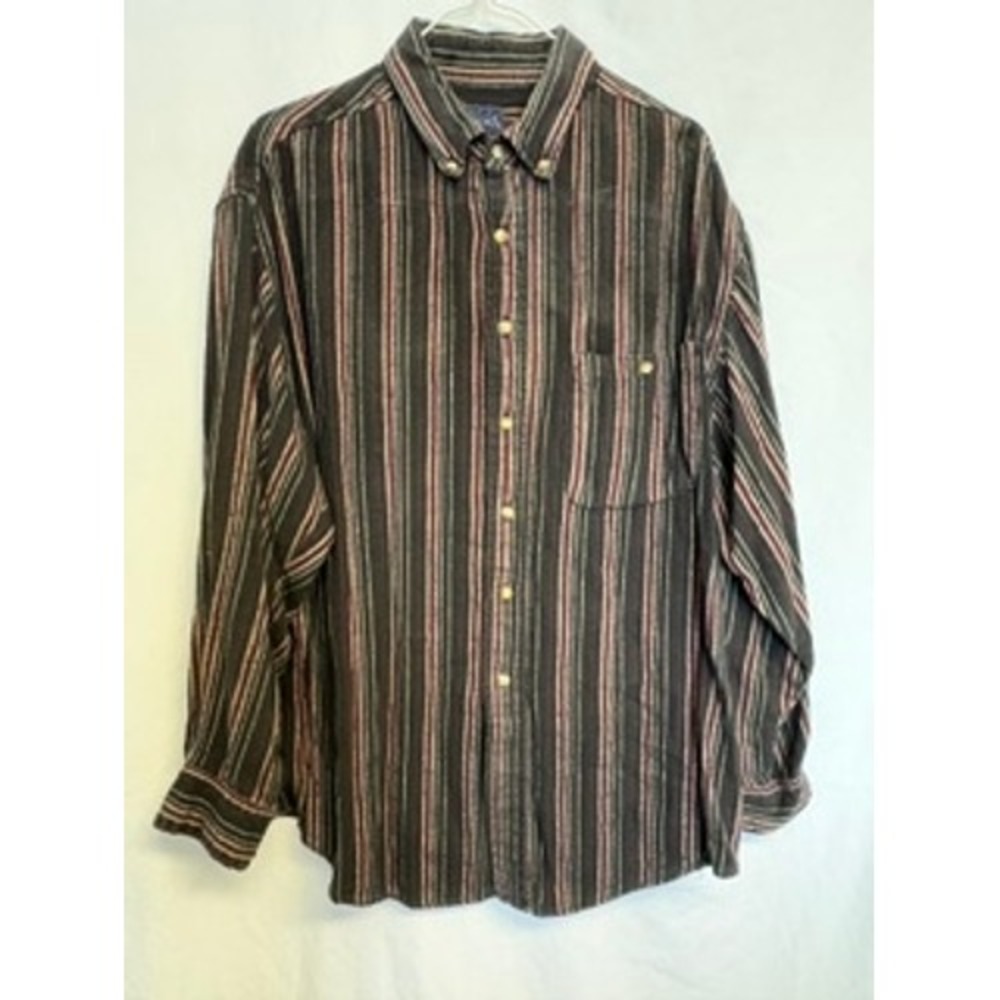 Basic Editions Mens Long Sleeve Button Down Shirt Stripe XL Vintage Y2K 90s